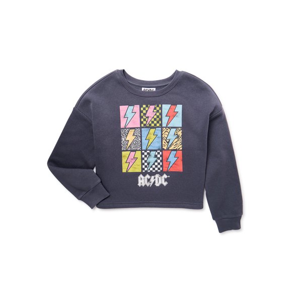 Grayson Social Girls ACDC Graphic Crewneck Sweatshirt with Long Sleeves, Sizes 4/5-14/16 & Plus
