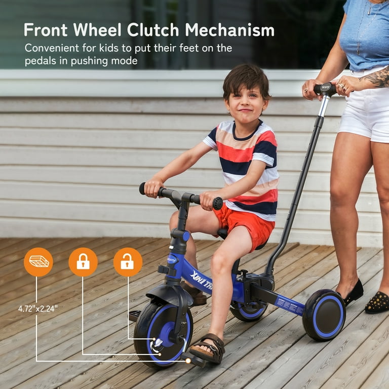 Besrey 7-in-1 Kids Tricycle, Adjustable Push Handle, Foldable