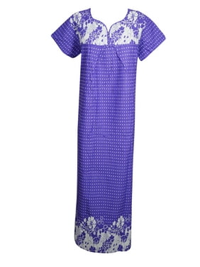 Women Purple Nightwear Cotton Printed Sleepwear Maxi Dress, House Dress Holiday Boho Nightgown, Caftan Dress, L