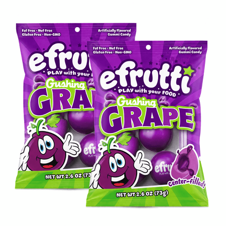 eFrutti Gushing Grape Gummies Candy, Soft Chewy Center-Filled, 2.6 oz Each, Pack of 2