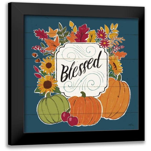 Penner, Janelle 12x12 Black Modern Framed Museum Art Print Titled - Thankful III Blue