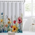 thumbnail image 2 of Extra Long 72"x84" Cute Art Pastel Yellow Blue Flowers Shower Curtain Set with Hooks Watercolor Botanical Bathroom Curtain Modern Minimalist Waterproof Bath Curtain Machine Washable, 2 of 6