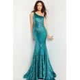 thumbnail image 3 of Women's Jovani Sequin Fitted Bodycon One Shoulder Gown 23076 Emerald Green Size 20, 3 of 3