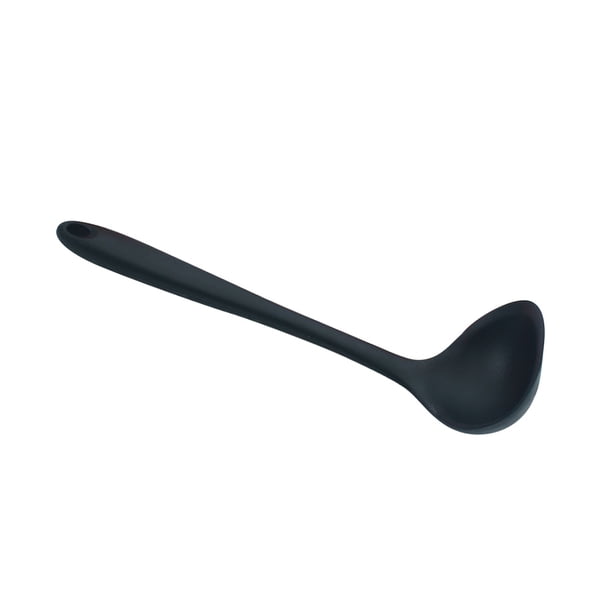 Cuchara sopera de silicona antiadherente con mango largo, color sólido, para servir comida, utensilio de cocina para casa y restaurante (negro)