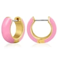 thumbnail image 4 of Gold Plated Colored Enamel Original But Chunkier - Pink ( Candy ) Huggie Hoop Hoop Earrings for Women, 4 of 5