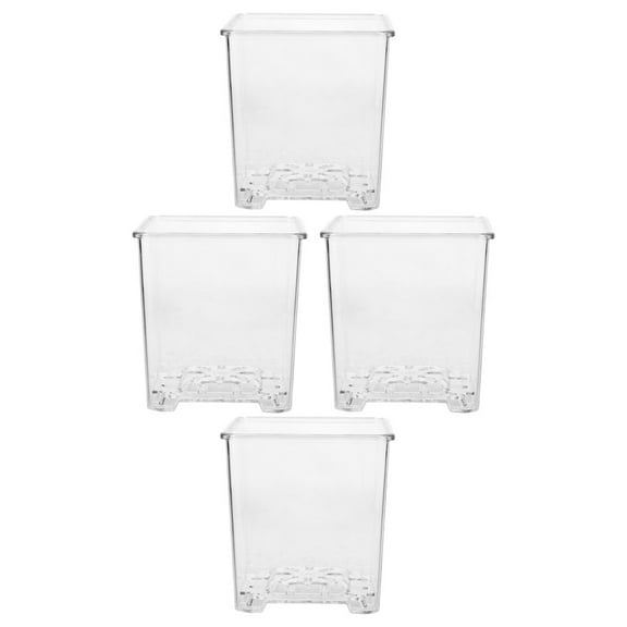 LEORX 4Pcs Clear Acrylic Orchid Planter 11.8x7.9x7.9in Square Flower Pots for Indoor Use