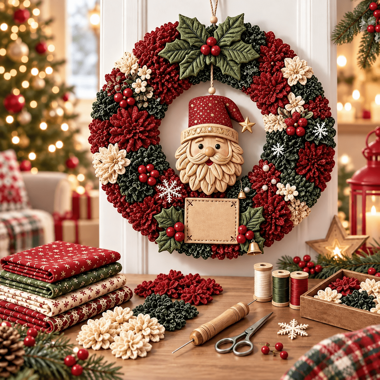 DIY Christmas Wreath Craft Kits for Adults Holiday Door Hanging Decor 3D fabric poke wreath diy kit