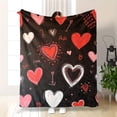 thumbnail image 2 of 1pc Vintage Style Valentine'S Day Heart Print Flannel Throw Blanket | Soft, Cozy, and Warm for Sofa, Bed, Office, Car, and Outdoor Use - All-Season Polyester Digital Print Cover, 250-300gsm, 2 of 6