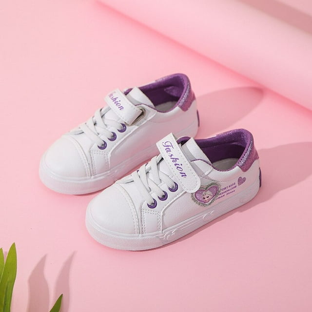 Dibujos animados de Disney, otoño e invierno, nuevos zapatos blancos para niños, zapatos de princesa frozen, zapatos deportivos informales de cuero para niñas, plantilla de 27 CM de 17,5 CM Gao Jinjia LED