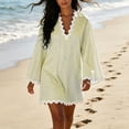 thumbnail image 6 of XuJwPNcy Womens Summer Dresses Long Sleeve Ruffle Hem Mini Dress V Neck Striped Loose Dresses Fashion Casual Outfits, 6 of 7