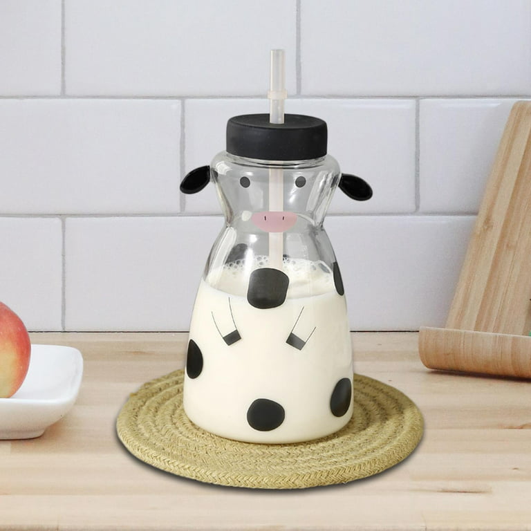 Cute Cow Beer Can Iced Coffee Glass Cup With Lid and Straw Glass