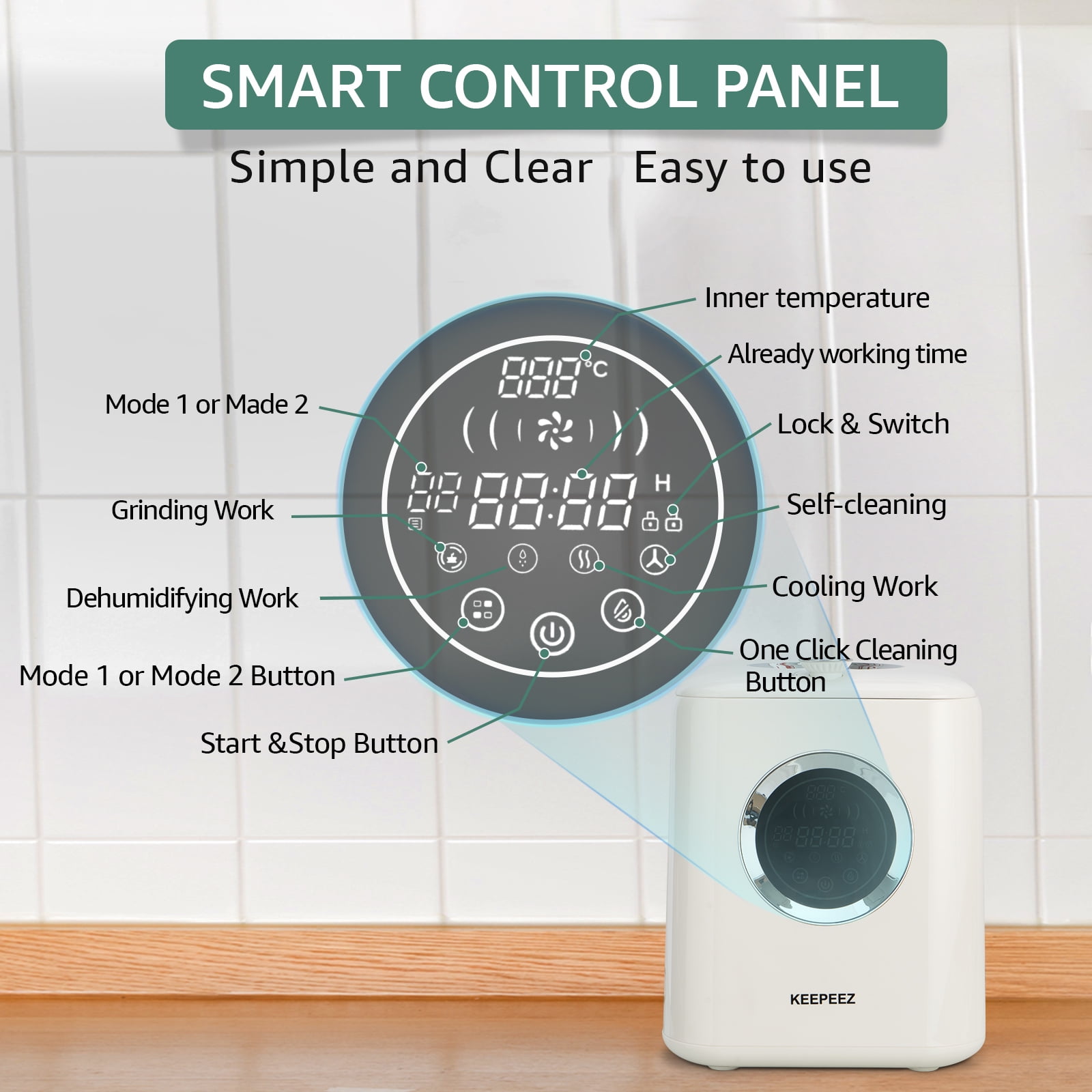 1 Gallon Electric Composter for Kitchen Smart Countertop Compost Bin Turn Food Waste into Fertilizer with Large Touch Screen Low Noise Auto-Cleaning