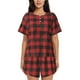 thumbnail image 1 of Fotbe Red Black Plaid Conjunto de Pijama Estampado para Mujer, 2 Piezas, Ropa de Dormir con Camiseta de Manga Corta y Shorts Suaves-Medium, 1 of 6