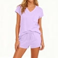 thumbnail image 2 of FRSASU Women's 2 Piece Outfits Casual Short Sleeve Pullover Tops and Drawstring Shorts Pants Lounge Sets Purple, 2 of 7