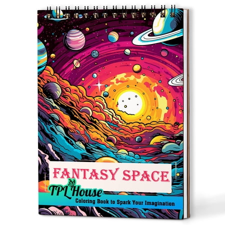 TPLHOUSE Fantasy Space Coloring Book Spiral Bound for Adults A5 Wooden Cover Discover 30 Coloring Pages of Fantasy Space for Stress Relief and Relaxation