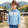 thumbnail image 5 of mgoYE Western Boys' Girls Button-Down Shirts Long Sleeve, Pearl Snap Shirt(Sky Blue,7-8 Years), 5 of 9