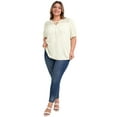 thumbnail image 2 of DARING DIVA Women's Plus Lace Panel Tie Neck Puff Sleeves Blouse 1X White, 2 of 5