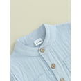 thumbnail image 6 of FEORJGP Kids Boys Summer Linen Outfits Toddler Short Sleeve Shirt Solid Color T-Shirt Buttons Tops and Elastic Waist Shorts Infant Baby 2Pcs Loose Casual Daily Clothes Set, 6 of 9