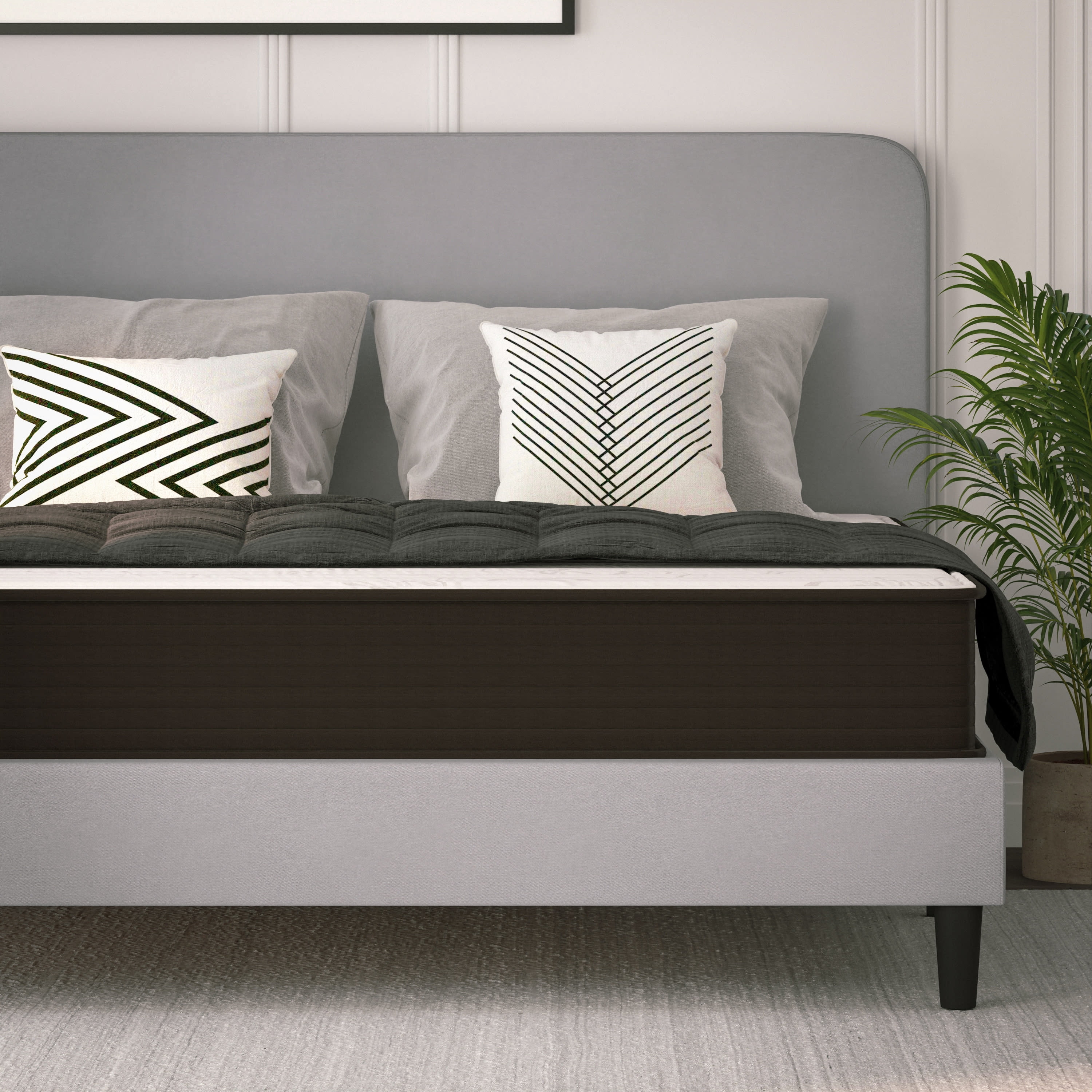 BizChair 10 Inch Hybrid Mattress, King Size High Density Foam and Pocket Spring Mattress in a Box, CertiPur-US Certified Foam, White/Black
