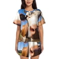 thumbnail image 1 of Balery Blue Sky Meadow Cute Cow Conjunto de Pijama para Mujer con Estampado, Dos Piezas de Manga Corta y Shorts, Ropa de Dormir Suave con Cuello Redondo y Bolsillos-3X-Large, 1 of 6