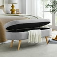 thumbnail image 2 of Oval Storage Bench 43.5" Fabric Ottoman with Rubber Wood Legs, 250lbs Capacity for Entryway Living Room (Grey), 2 of 7