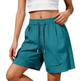 thumbnail image 2 of Dwellite Quick Dry Shorts for Womens High Waist Stretchy Straight Leg Casual Summer Shorts with Pockets Turquoise L, 2 of 6