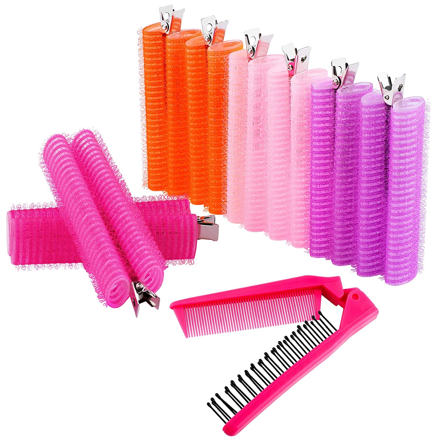 Self Grip Hair Rollers Set 8 Rollers with 1 Folding Comb Multicolored