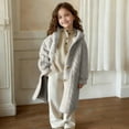 thumbnail image 6 of OGLCCG Girl's Faux Fur Long Jacket Button Front Fuzzy Fleece Hooded Cardigan Coat Outdoor Thickened Warm Winter Fluffy Jacket with Pockets 5-14 Years, 6 of 8