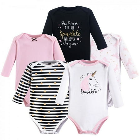 UPC: 0660168556094 | Hudson Baby Infant Girl Cotton Long-Sleeve Bodysuits 5pk  Sparkle Unicorn  0-3 Months