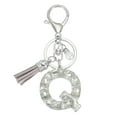 thumbnail image 1 of Llave de letra inicial Uxcell con borlas y perlas, llavero de letra Q brillante con strass y anillo para llaves, para bolsos, carteras y llaves de coche, plateado, 1 of 7