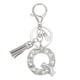 thumbnail image 1 of Llave de letra inicial Uxcell con borlas y perlas, llavero de letra Q brillante con strass y anillo para llaves, para bolsos, carteras y llaves de coche, plateado, 1 of 7