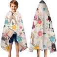 thumbnail image 3 of Dogs with Party Hats and Flowers Hooded Bath Towel，60"x35" for Ages 3 To 12 Kids, Quick Dry Lightweight Soft Microfiber Hood Beach Towel Cover Up for Kids, 3 of 7