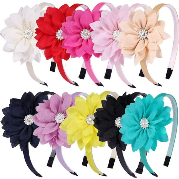 10 Pcs Flower Bow Headbands For Girls,Toddler Headbands Chiffon Floral Kids Hair Bands Sparkle Cute 3.5 inch Bow Headpiece-Diademas Para Niñas1