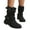 Black, variant on Chenyee Fringe Boots for Women Vintage Suede Flat Buckle Strap Slip On Mid Calf Dress Ankle Booties