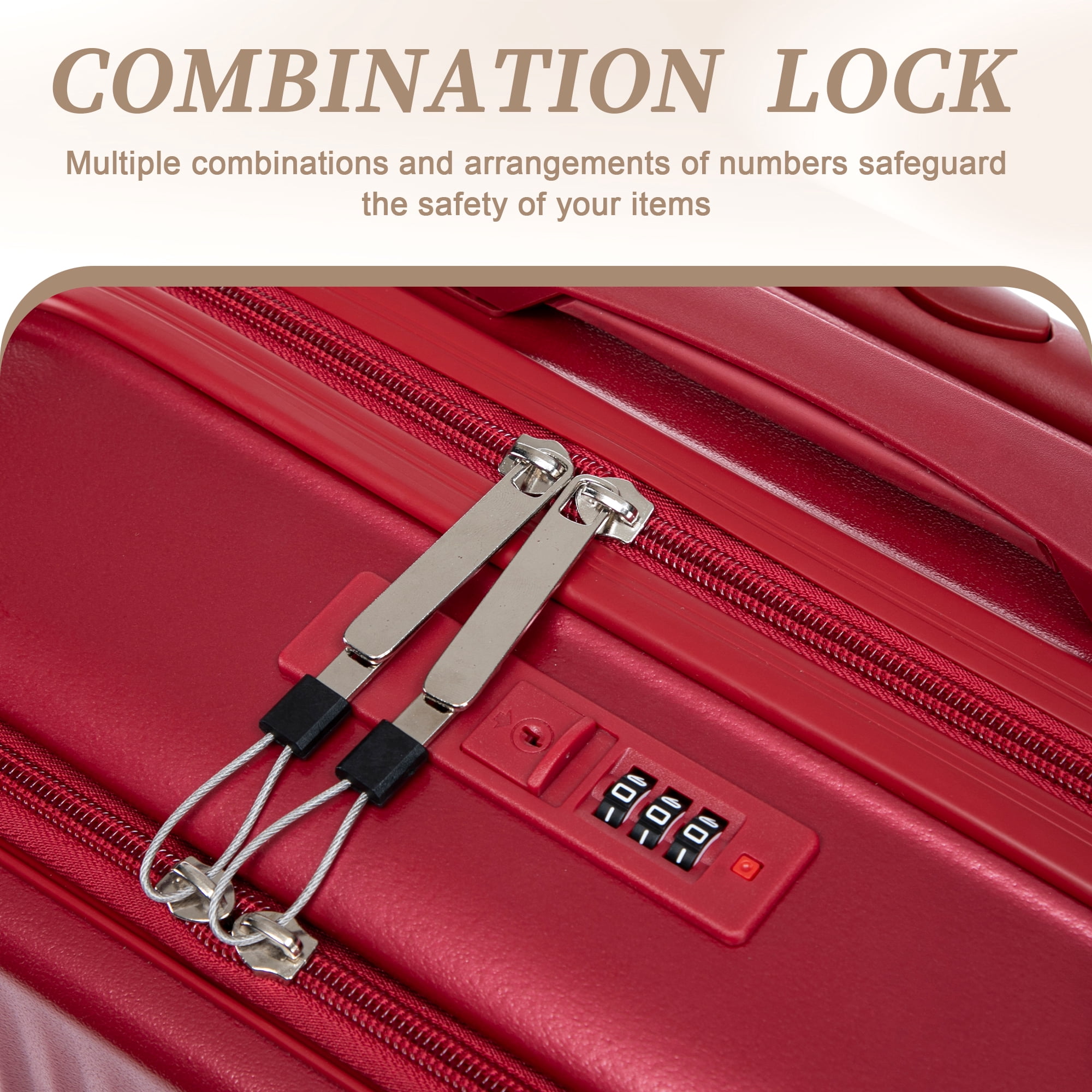 Alvantor 2 Piece Spinner Luggage Set, ABS Hardshell Front Opening Suitcase Set with Combination Lock and Cosmetic Case,14"/20" Red