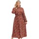 thumbnail image 1 of Women's Plus Size Dress Elegant Floral Print Dress Long Sleeves Dress A-line Dress Elastic Waist Vacation Dress for Fall brown 4X, 1 of 4