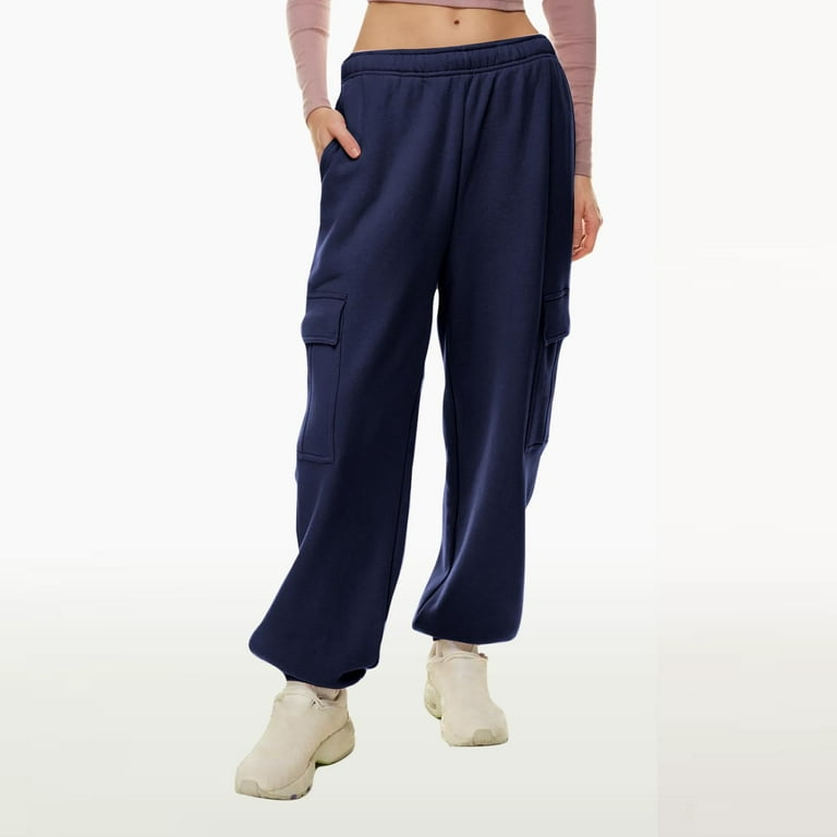 Elainilye Fashion Women's High Waist Sweatpants Casual Elastic Waist  Drawstring Pants With Multi-Pockets Baggy Trousers Pants Sweatpants 