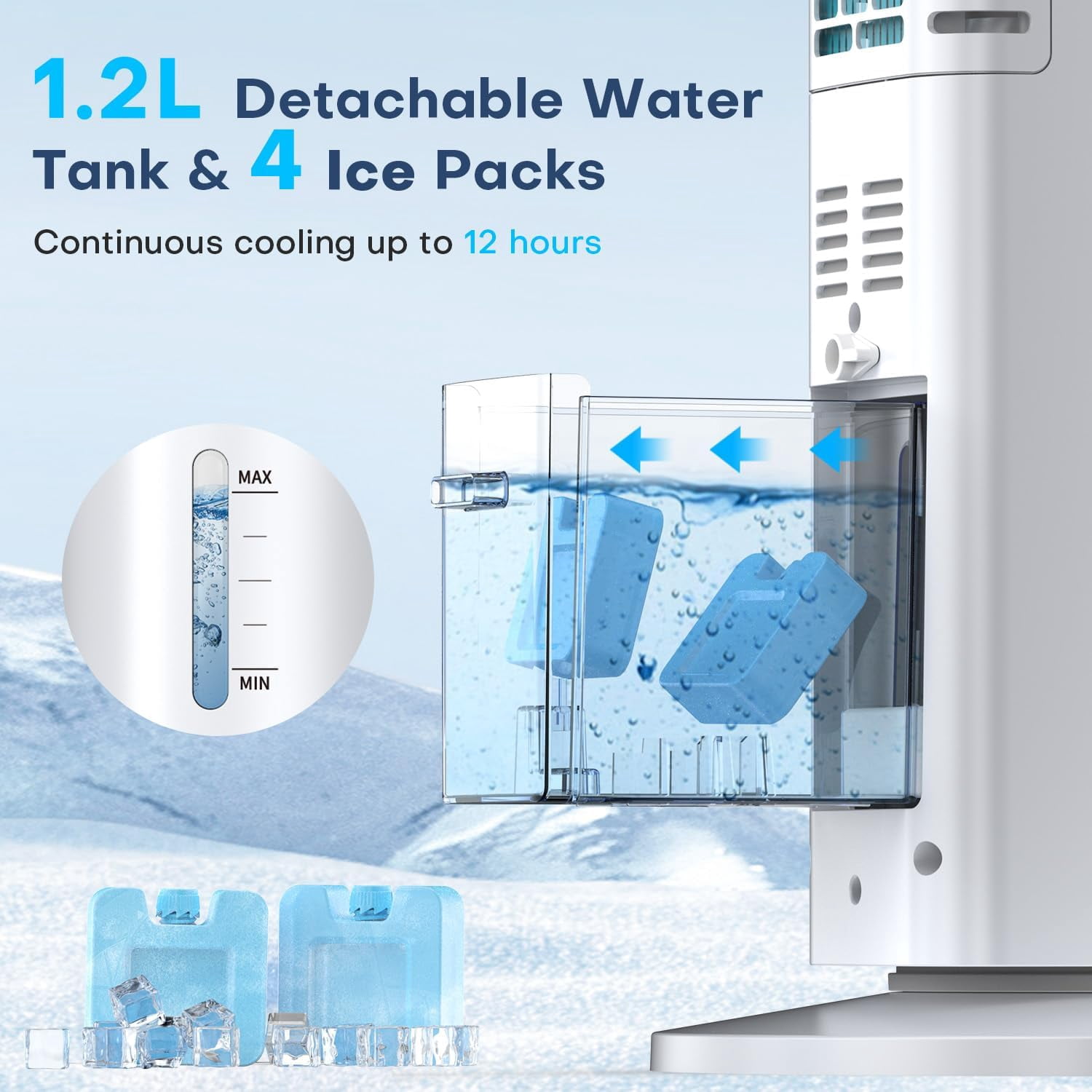 35" Evaporative Cooler, Swamp Cooler w/4 Ice Packs, 3 Speeds, 25ft Remote & 7H Timer, 90°Oscillating, Windowless Portable Air Conditioner for Bedroom Indoor