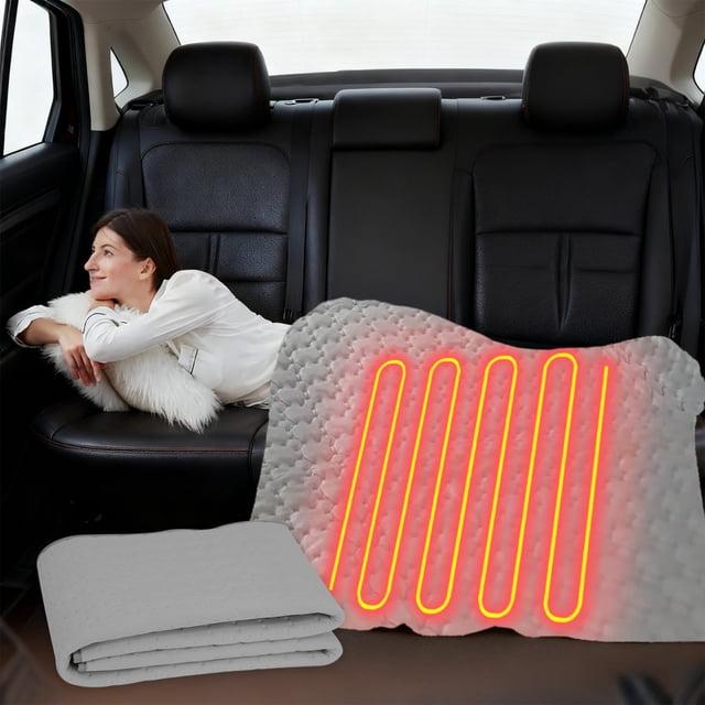 12V Car Electrical Blanket, Soft Polyester Heated Mattress, Adjustable Temperature Control for Long Drives, Ideal for Trucks, RVs, Cold Weather, Grey, Cozy Travel