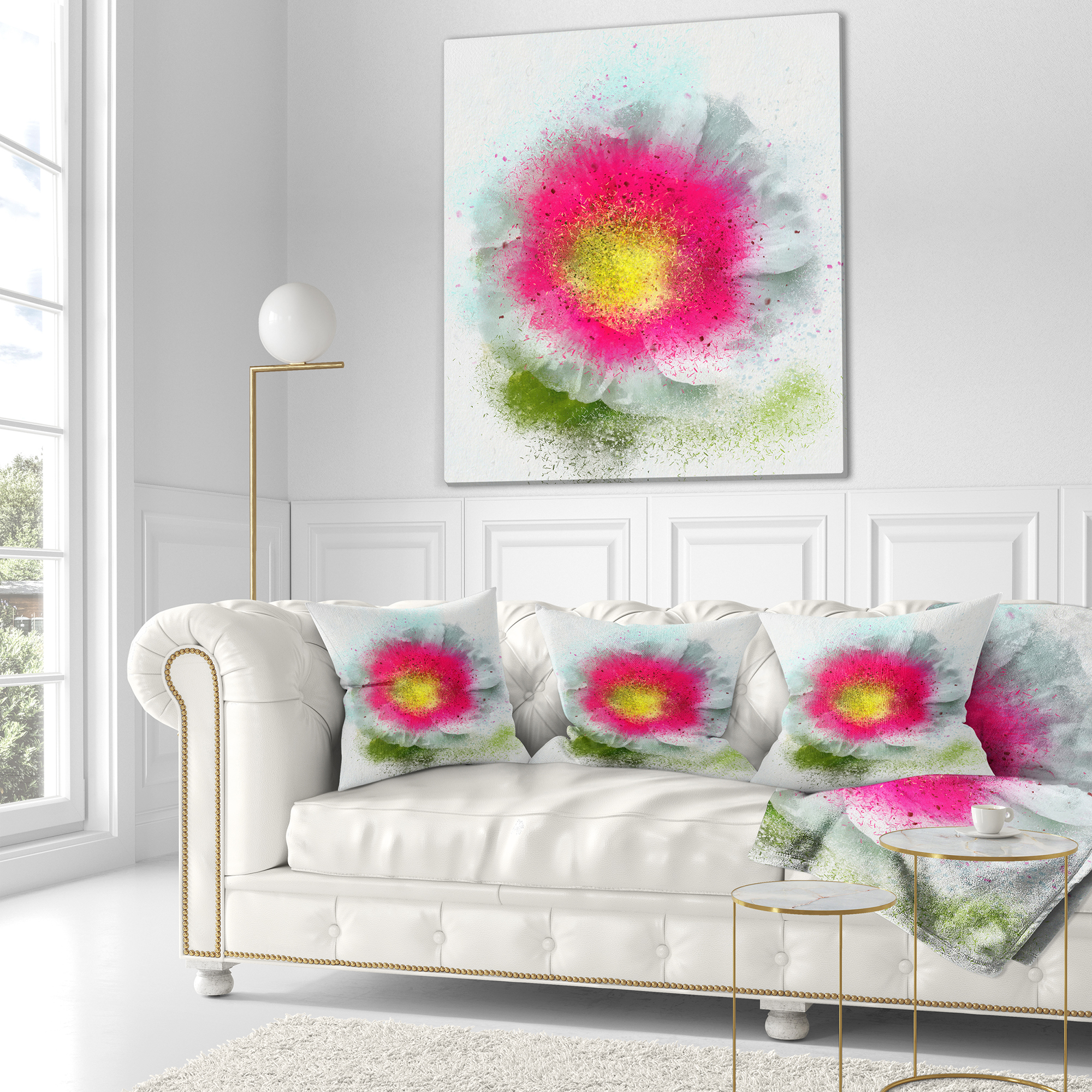 Designart Large Red Poppy Flower on White - Floral Throw Pillow - 16x16