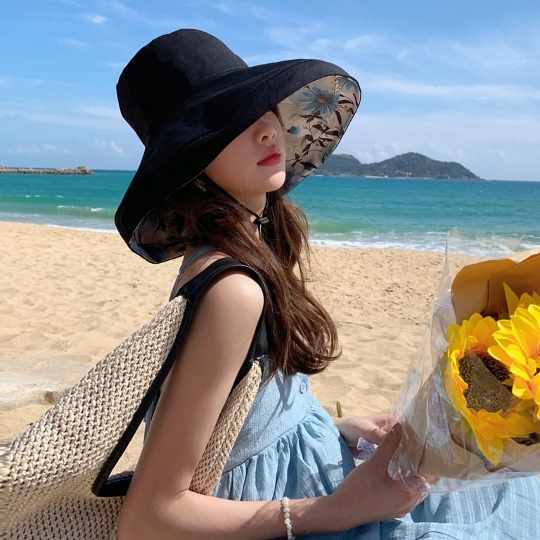 Wide Brim Wired Edge Floral Bucket Sun Hat Reversible Foldable Travel UV Women main image 3