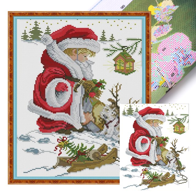 Hilo Algodón Ecológico Bordado Punto Cruz Impreso Feliz Navidad 14CT 29x36cm
