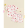 thumbnail image 2 of Suealasg Toddler Baby Girls Clothes 6M 1T 2T 3T Short Sleeve Floral Print T-Shirts Tops + Elastic Waist Shorts Set Infant Girls 2Pcs Summer Casual Outfits, 2 of 7