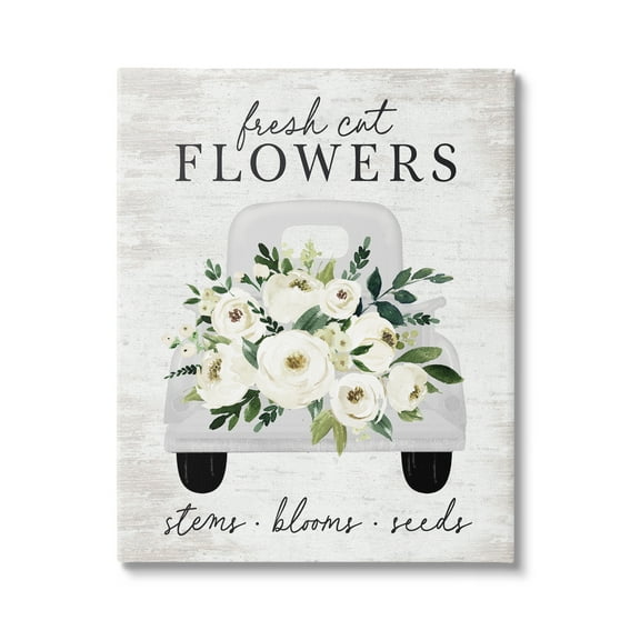 Stupell Industries Fresh Cut Flowers White Roses Carnations Truckload Graphic Art Gallery Wrapped Canvas Print Wall Art, Design by Lettered and Lined