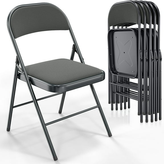 Vingli Metal Indoor and Outdoor Conferences Padded Folding Chairs, Gray "1 Set of 6"