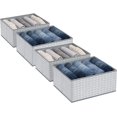 thumbnail image 1 of DIMJ Drawer Organizers for Clothing, Fabric Clothes Organizer with Cardboard, 5 Grids Drawer Dividers for Clothes, Jeans, Skirts, Wardrobe, Closet, Drawer, 4 Packs, Grey and White, 1 of 7