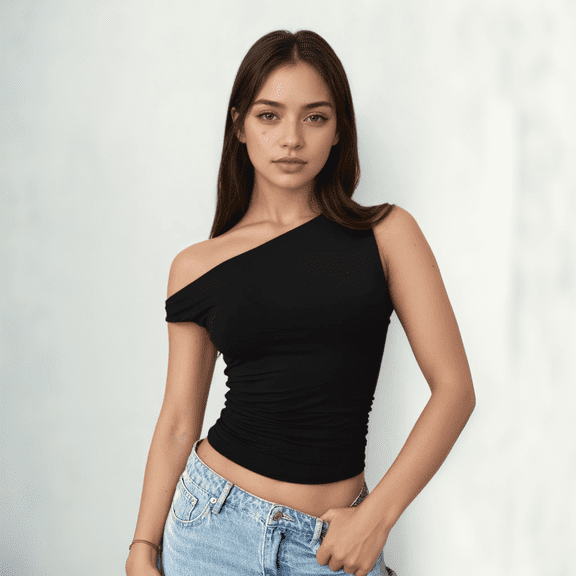 Womens Summer Off The Shoulder Tops Going Out T Shirts Crop Tank Top Fashion Clothes Spring Black M