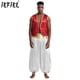 thumbnail image 2 of Disfraz de Príncipe árabe indio para hombre, chaleco antimanchas, chaleco curvo con ribete dorado brillante, frente abierto, pantalones largos con farol, 2 of 5