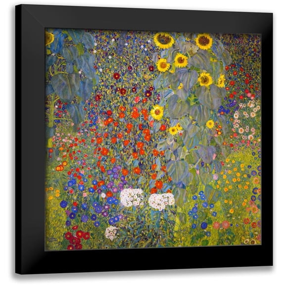 Klimt, Gustav 12x12 Black Modern Framed Museum Art Print Titled - Farm Garden With Sunflowers