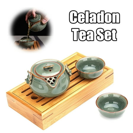 Moaere Chinese Longquan Celadon Portable Tea Set Ceramics Kung Fu Tea Drinking